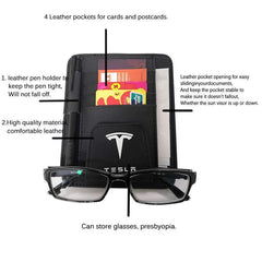 Leather Sun Visor Organizer For Tesla Models S/X/3/Y (2012-2023) - Evooor