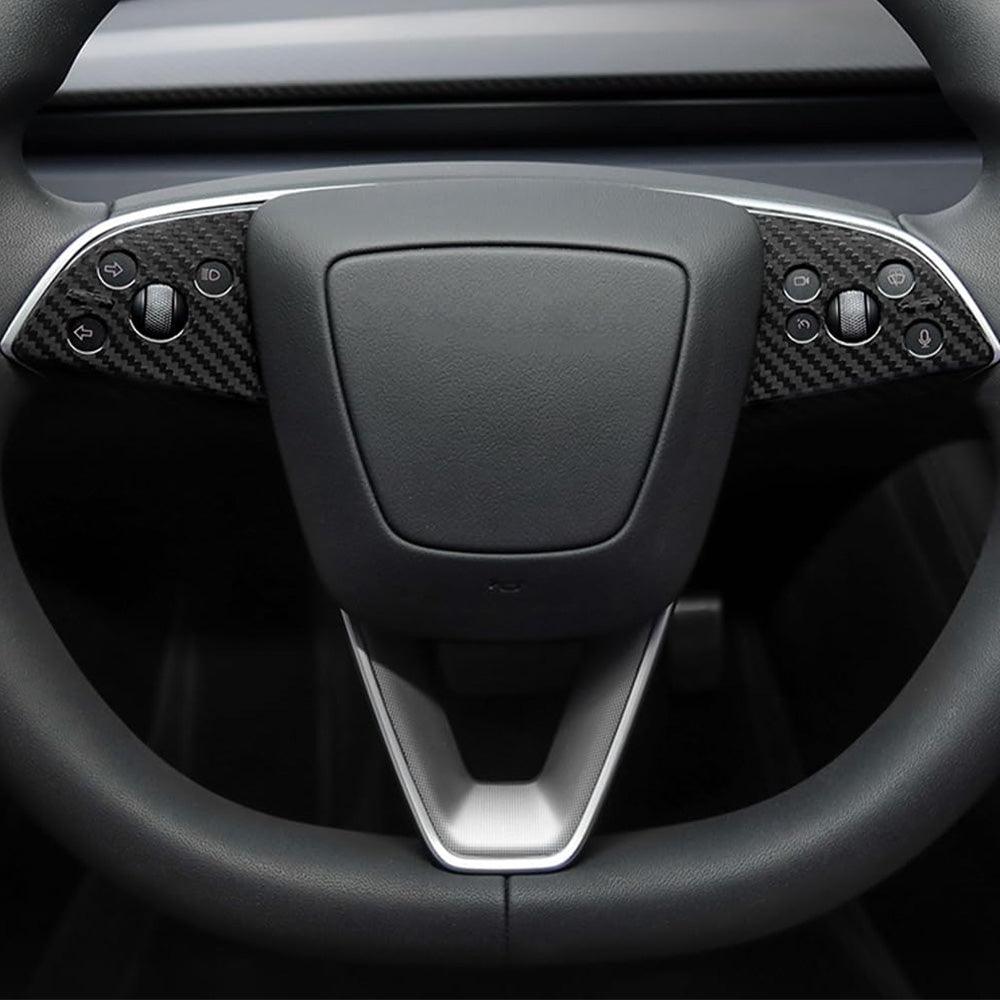 High-Quality Carbon Fiber Steering Wheel Panel Protectors (2 Pieces) for Tesla Model 3 - Durable Upgrade for Highland Driving - Evooor