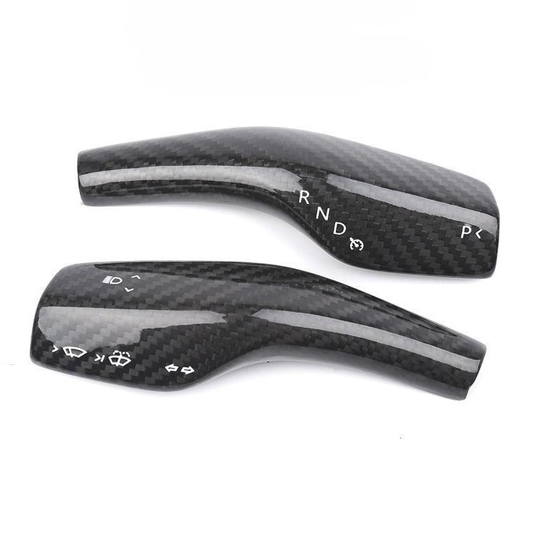 High-Quality Real Carbon Fiber Gear Shift and Turn Signal Stalk Covers for Tesla Model 3 and Model Y - 2 Pieces - Compatible with 2017-2023 Models - Evooor
