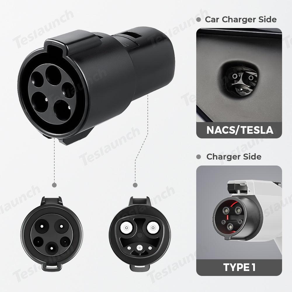 High-Power SAE J1772 to Tesla Charger Adapter for Model S/X/3/Y | 60Amp 250V AC | Level 1-2 Charging Stations | Type 1 Connector, Weatherproof IP54 - Evooor