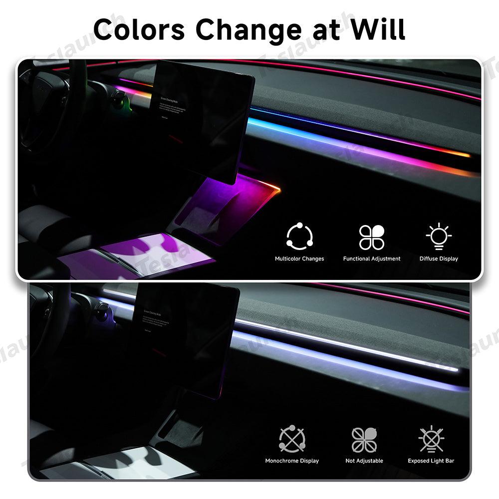 Interior LED Ambient Lights with App Control for Tesla 2024+ Model 3 Highland – Dashboard & Wireless Charging Frame - Evooor