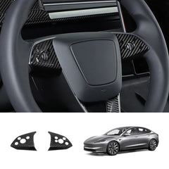 Protections de panneau de volant en fibre de carbone de haute qualité (2 pièces) pour Tesla Model 3-Mise à niveau durable pour la conduite dans les Highlands