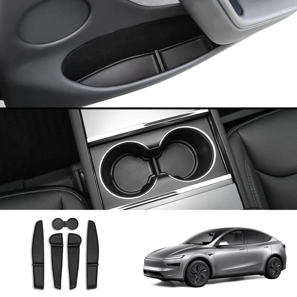 Tesla Model Y Juniper 2025+ TPE Door Storage Mats with Cup Holder Organizer - Evooor