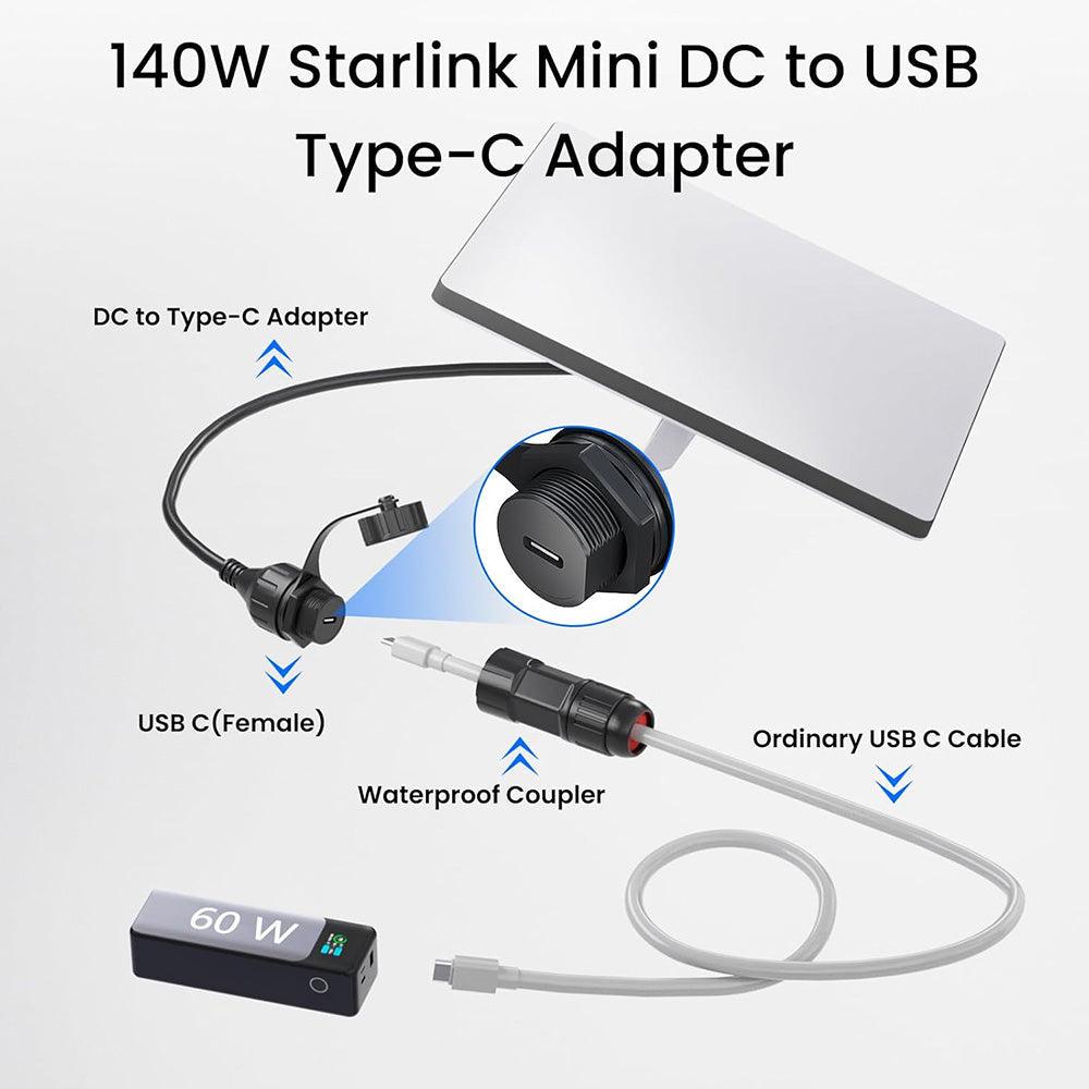 Waterproof USB-C Adapter for Starlink Mini - Fits All USB-C Cables - Evooor