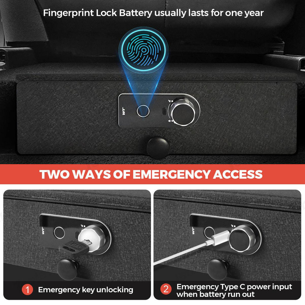 Front Under-Seat Fingerprint Anti-Theft Privacy Gunsafe Organizer Lockbox for Tesla Model Y(2020-2024) - Evooor
