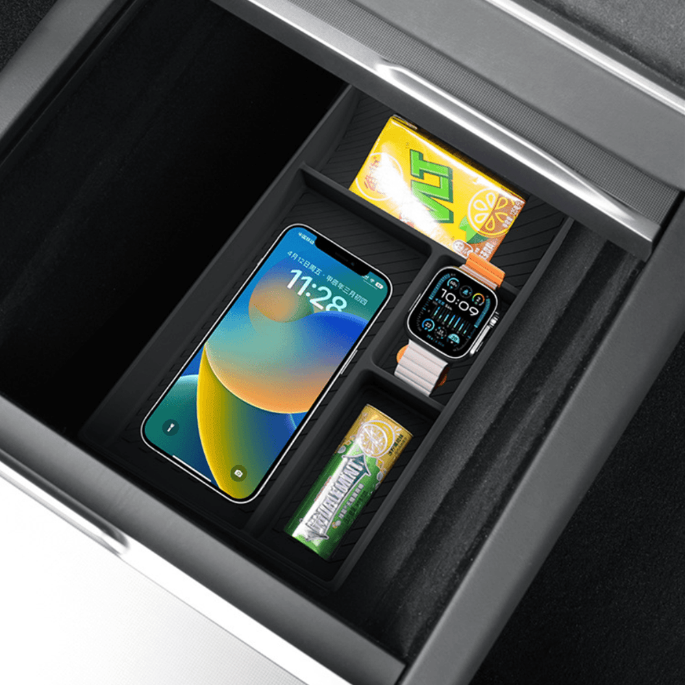 Silicone Center Console & Armrest Lower Storage Tray for Tesla Model Y Juniper 2025+ - Evooor