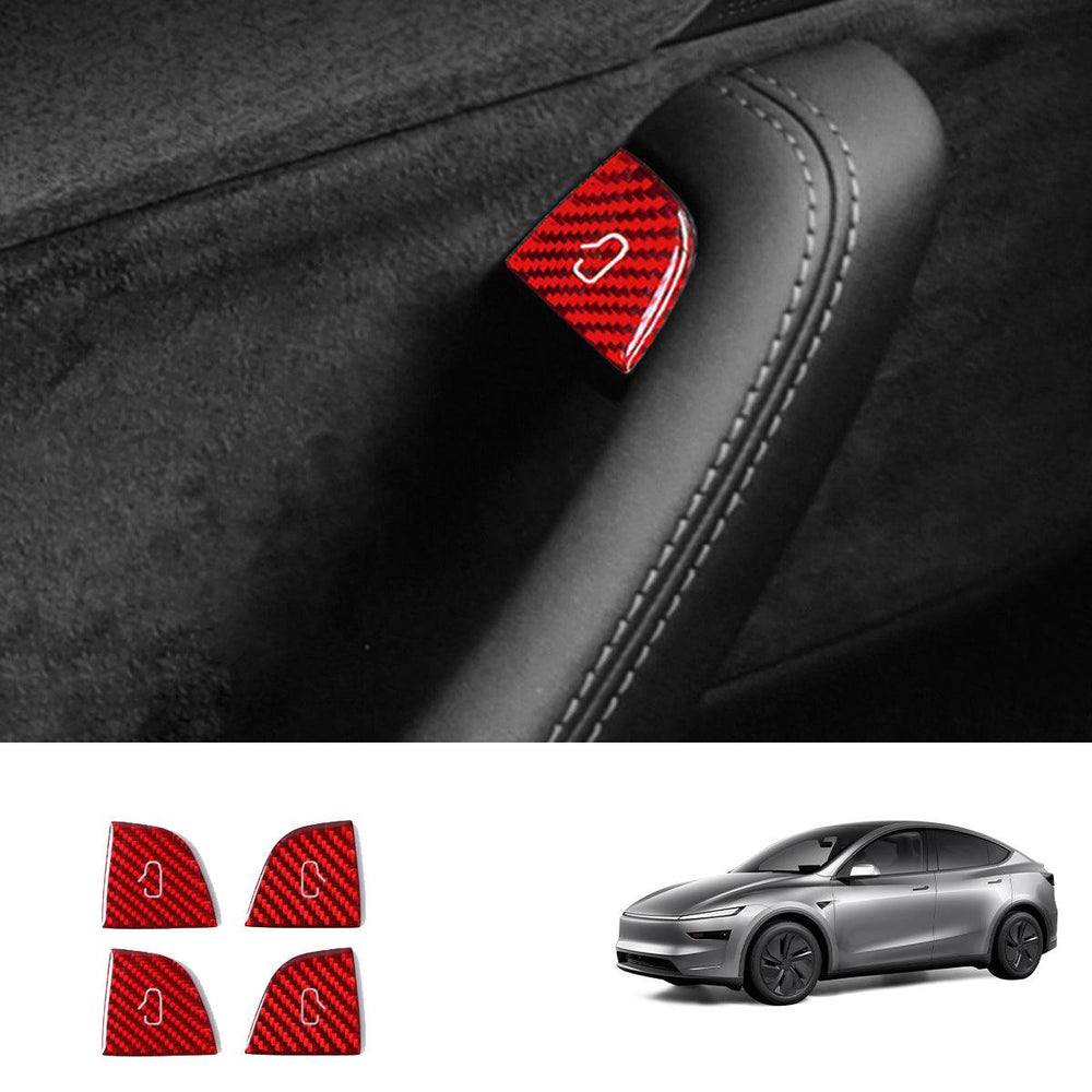 Premium Carbon Fiber Window Switch Button Cover Decals Set for Tesla Model 3 & Model Y - Pack of 4 - Evooor