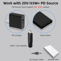 USB-C to DC Power Adapter Cable for Starlink Mini - Fast Charging Solution - Evooor
