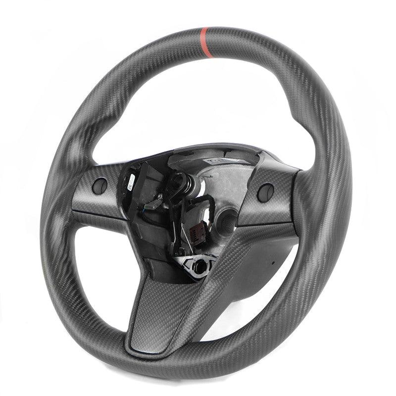 Luxury Full Carbon Fiber Steering Wheel Upgrade for Tesla Model 3 and Model Y - Evooor