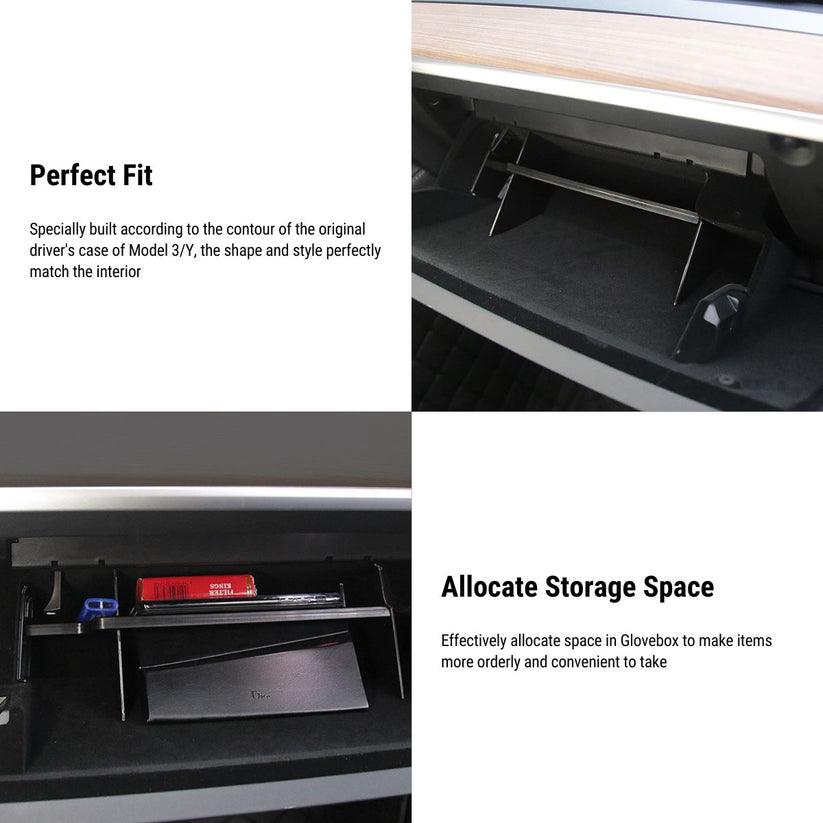 Tesla Model 3/Y Glove Box Organizer with Co-Pilot Design - Storage Rack for Compartment Organization - Evooor