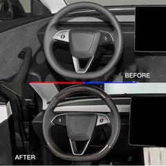 Glossy Carbon Fiber Steering Wheel Cover Upgrade for Tesla Model 3 Highland - Fits 2024+ - Evooor