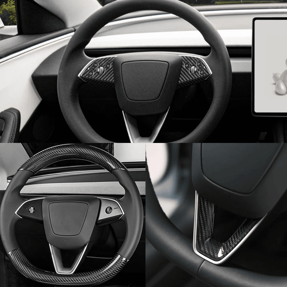 High-Quality Carbon Fiber Steering Wheel Panel Protectors (2 Pieces) for Tesla Model 3 - Durable Upgrade for Highland Driving - Evooor