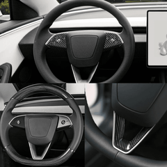 High-Quality Carbon Fiber Steering Wheel Panel Protectors (2 Pieces) for Tesla Model 3 - Durable Upgrade for Highland Driving - Evooor