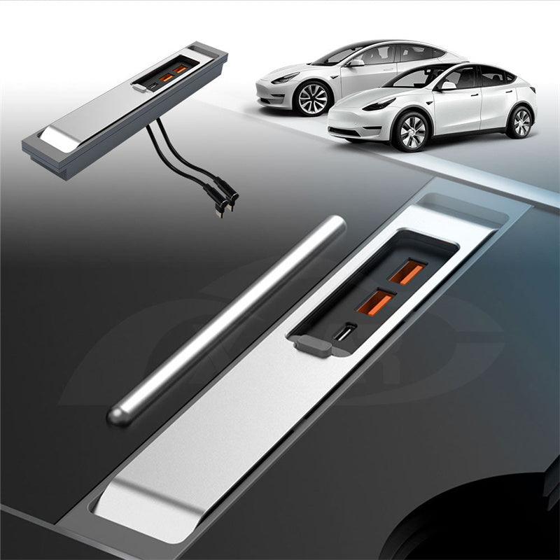 Model 3/Y USB Shunt Hub-27W Quick Charger Car Adapter Powered Splitter For Tesla(2021-2023) - Evooor
