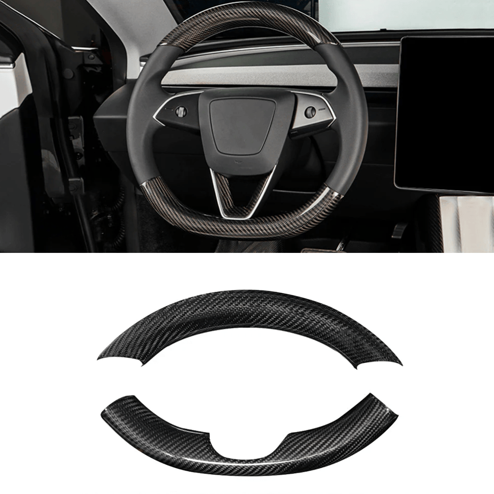 Glossy Carbon Fiber Steering Wheel Cover Upgrade for Tesla Model 3 Highland - Fits 2024+ - Evooor