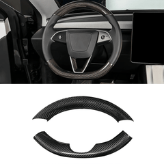 Glossy Carbon Fiber Steering Wheel Cover Upgrade for Tesla Model 3 Highland - Fits 2024+ - Evooor