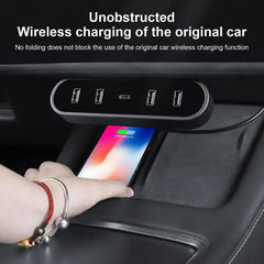 Model 3/Y USB Hub Folding Docking Station Center Console Under Screen for Tesla(2017-2023.9) - Evooor