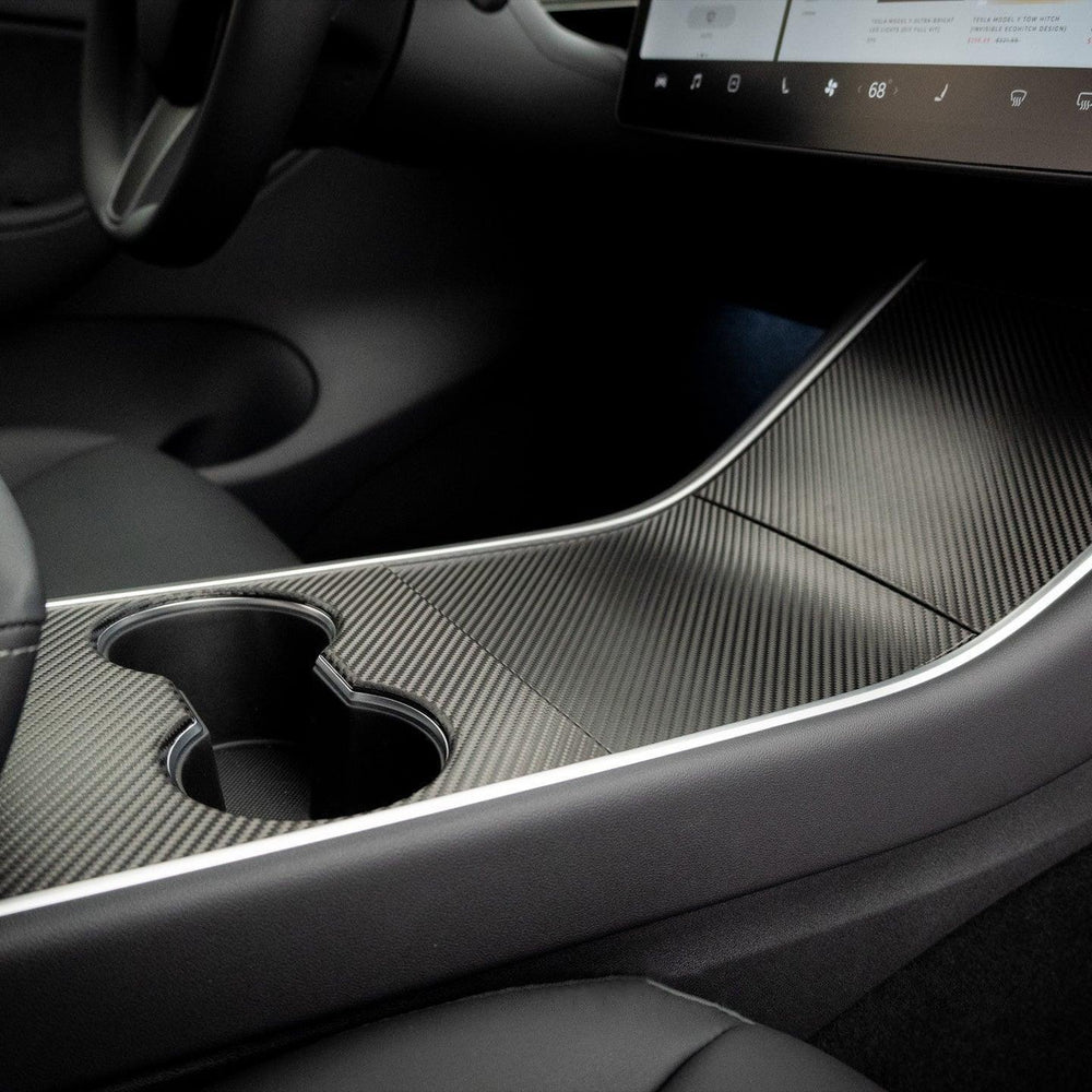 Model 3/Y Center Console Cover, Decoration Wrap Kit (Carbon Fiber Pattern ABS) (Gen.1) for Tesla(2017-2020) - Evooor