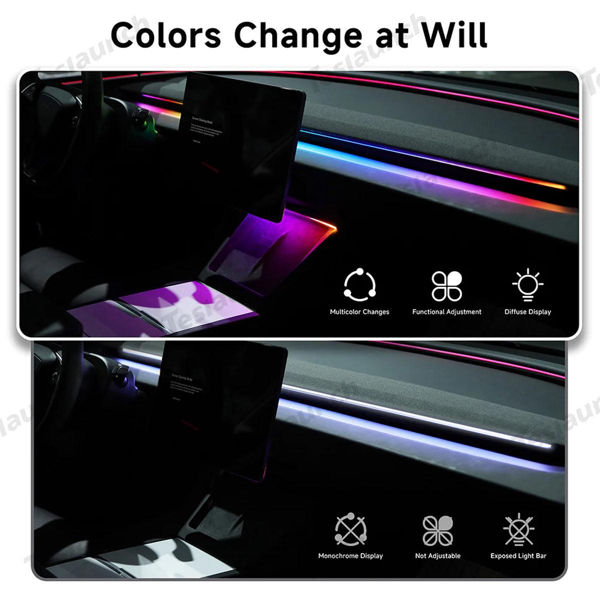 LED Dashboard Ambient Light – Color Changing Interior Upgrade for Tesla Model Y Juniper 2025+ - Evooor