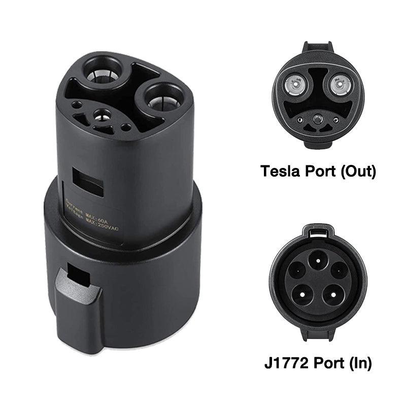 High-Power SAE J1772 to Tesla Charger Adapter for Model S/X/3/Y | 60Amp 250V AC | Level 1-2 Charging Stations | Type 1 Connector, Weatherproof IP54 - Evooor