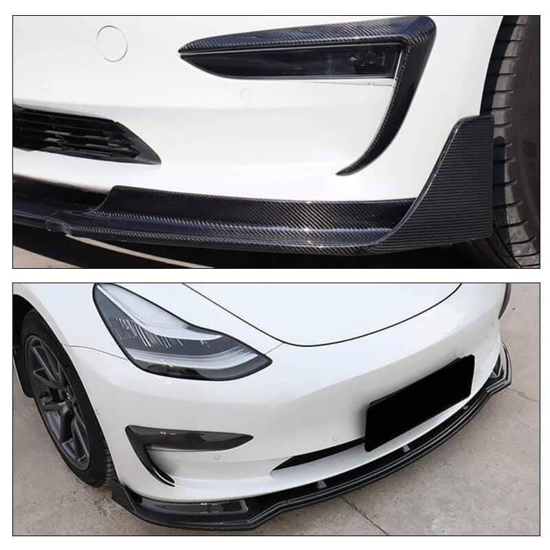 [High-Quality] Carbon Fiber Front Bumper Lip Spoiler Set for Tesla Model 3 (2017-2023) - Evooor
