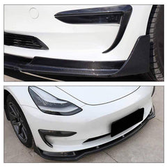 [High-Quality] Carbon Fiber Front Bumper Lip Spoiler Set for Tesla Model 3 (2017-2023) - Evooor