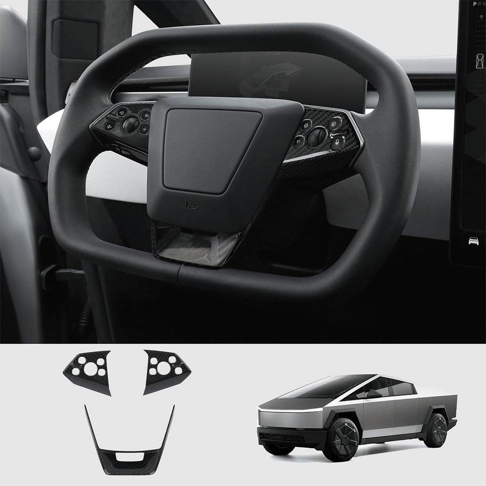 [Real Carbon Fiber] Steering Wheel Panel Covers for Tesla Cybertruck (Set of 3) - Evooor