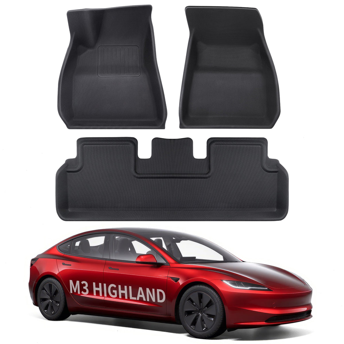 2024+ Model 3 Highland All Weather XPE Interior Floor Mats Cargo Liners Set for Tesla