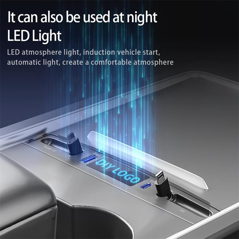 Model 3/Y Hub Docking Station-27W Quick Charger Retractable for USB LED Shunt Hub Extension Center Console Smart Sensor For Tesla (2021-2023) - Evooor