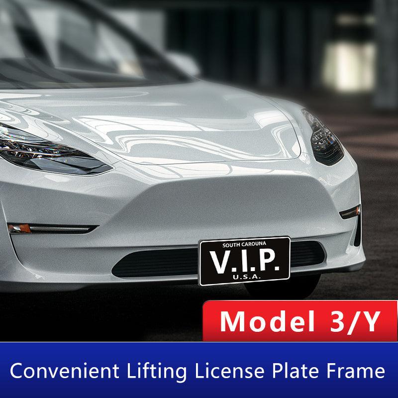 Model 3/Y No Drill Front License Plate Frame-Adjustable Movable License Plate Holder, License Plate Mount For Tesla(2017-2024) - Evooor