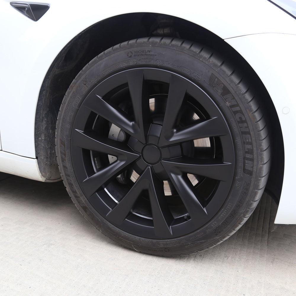 X-CAR 18-inch Matt Black Wheel Hubcap Covers For Tesla Model 3 Arachnid Plaid Style Set
