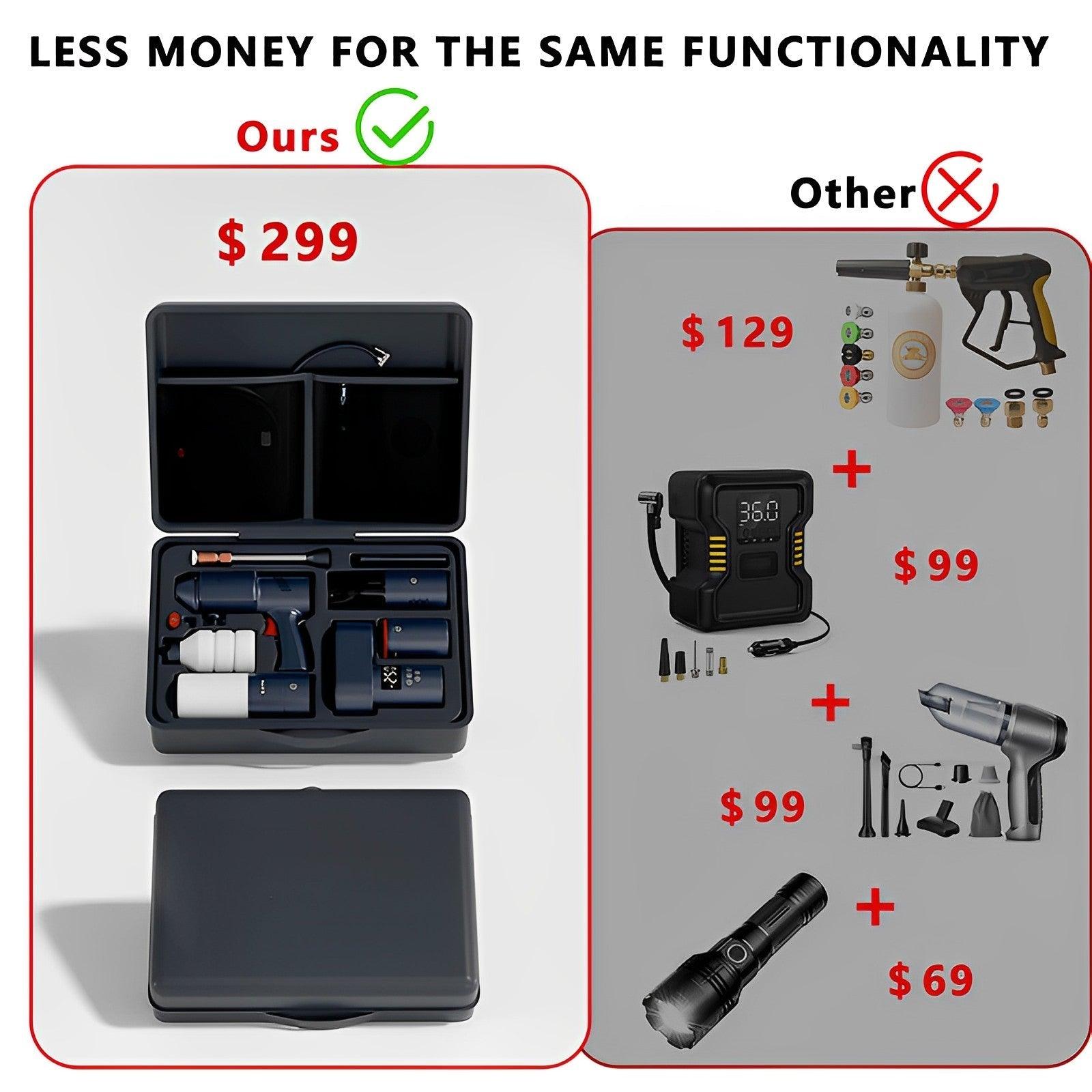 Tesla All in One Multifunctional Car Kit - Car Wash Gun, Air Pump, Vacuum Cleaner, Repair Light, Mobile Phone Charger - Evooor