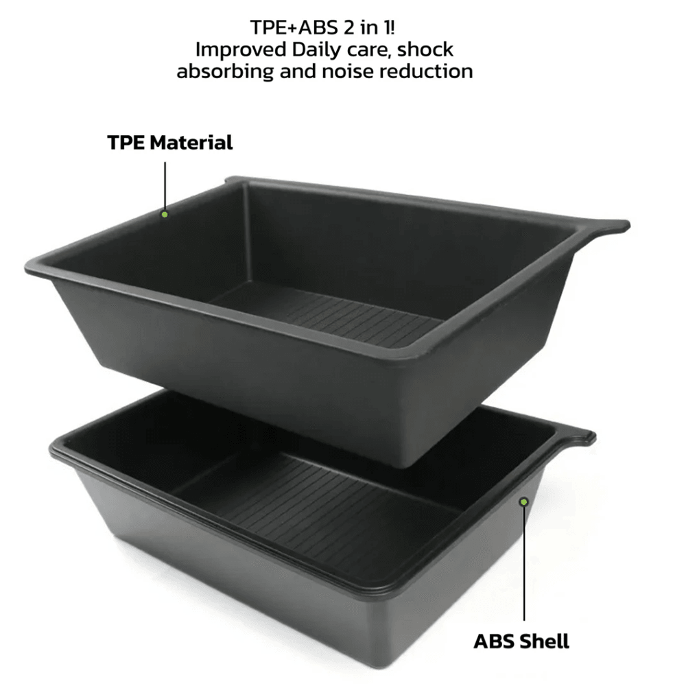 Double Layer Underseat Storage Box Organizer for Tesla Model X 2023+: Durable TPE+ABS Design - Evooor