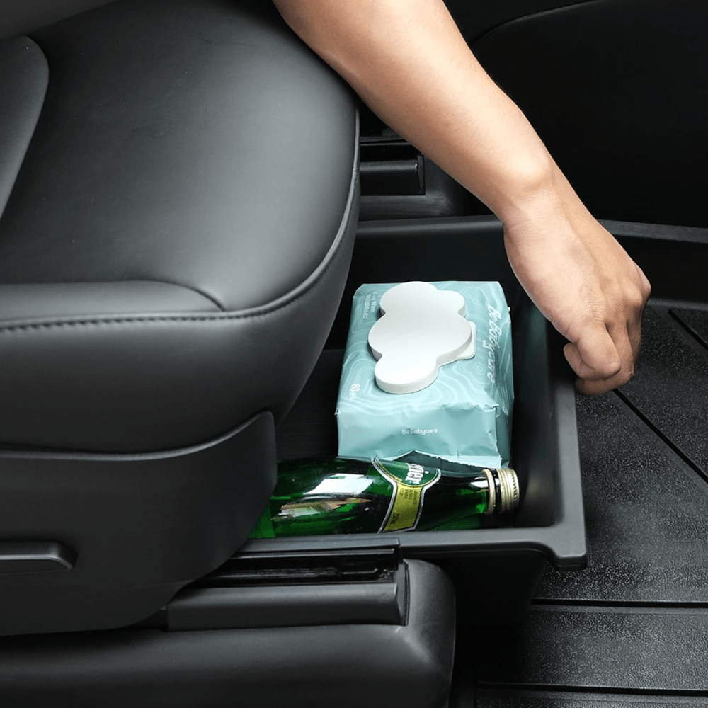 Double Layer Underseat Storage Box Organizer for Tesla Model X 2023+: Durable TPE+ABS Design - Evooor