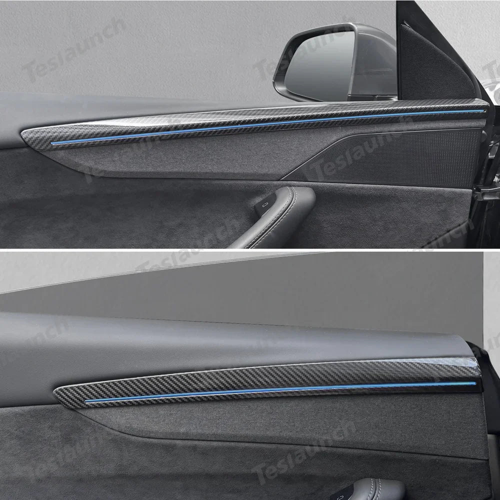 Glossy Carbon Fiber Door Panel Protectors for Tesla Model Y Juniper 2025+ (Set of 4) - Evooor