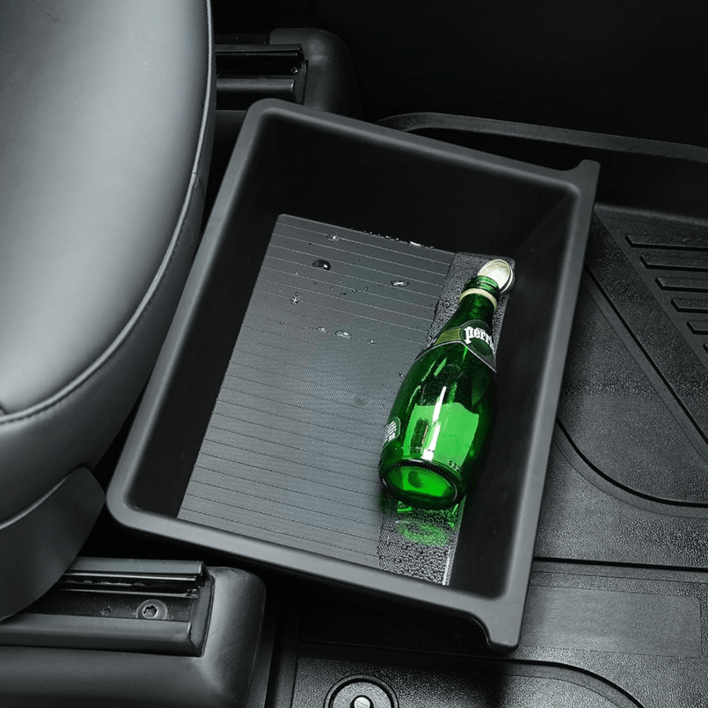 Double Layer Underseat Storage Box Organizer for Tesla Model X 2023+: Durable TPE+ABS Design - Evooor