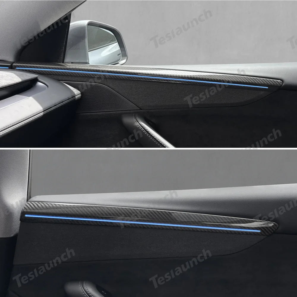 Glossy Carbon Fiber Door Panel Protectors for Tesla Model Y Juniper 2025+ (Set of 4) - Evooor