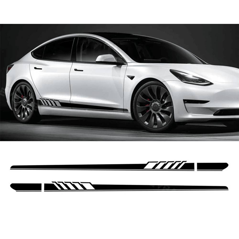 Custom Side Skirt Decal Sticker Set for Tesla Model 3/Y/S/X, Racing Stripe Design for Car Body Customization - Evooor
