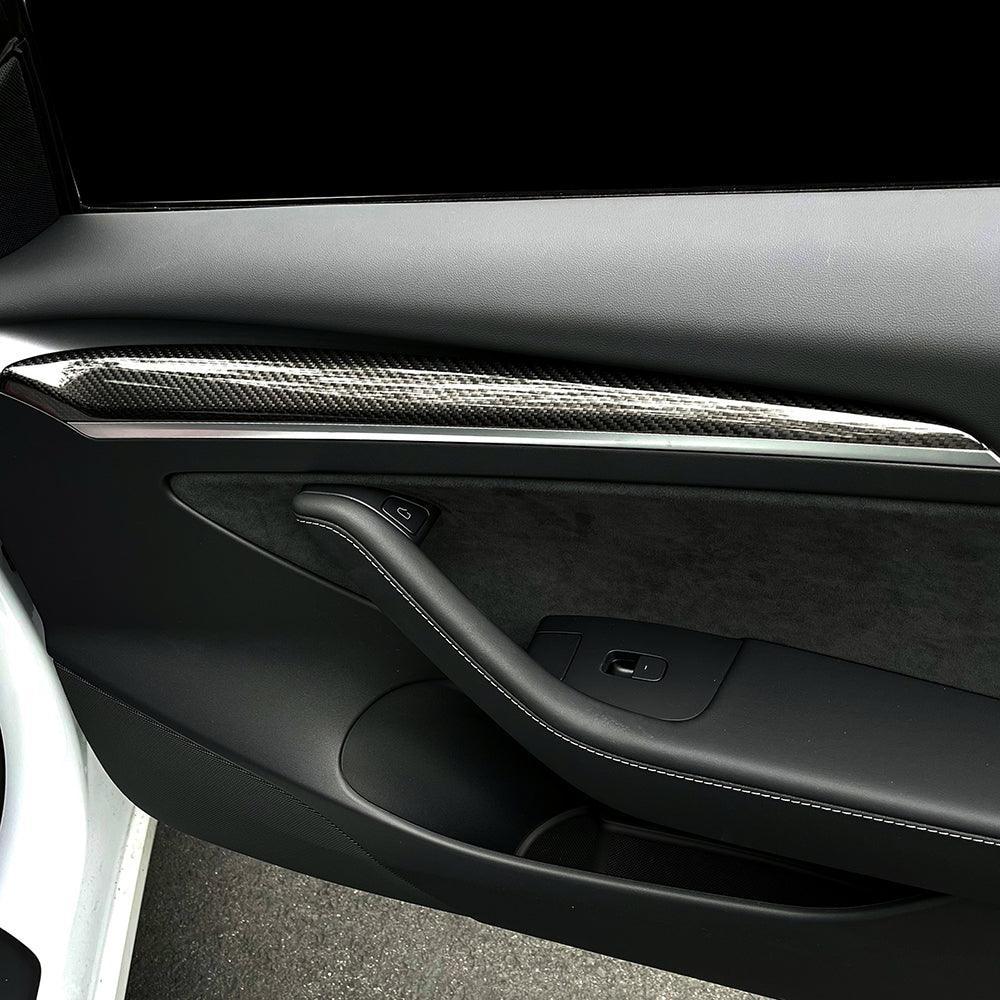 Model 3 [Real Carbon Fiber] Door Trim Cover, Front Door Trim Panel Caps For Tesla (2021-2023) - Evooor