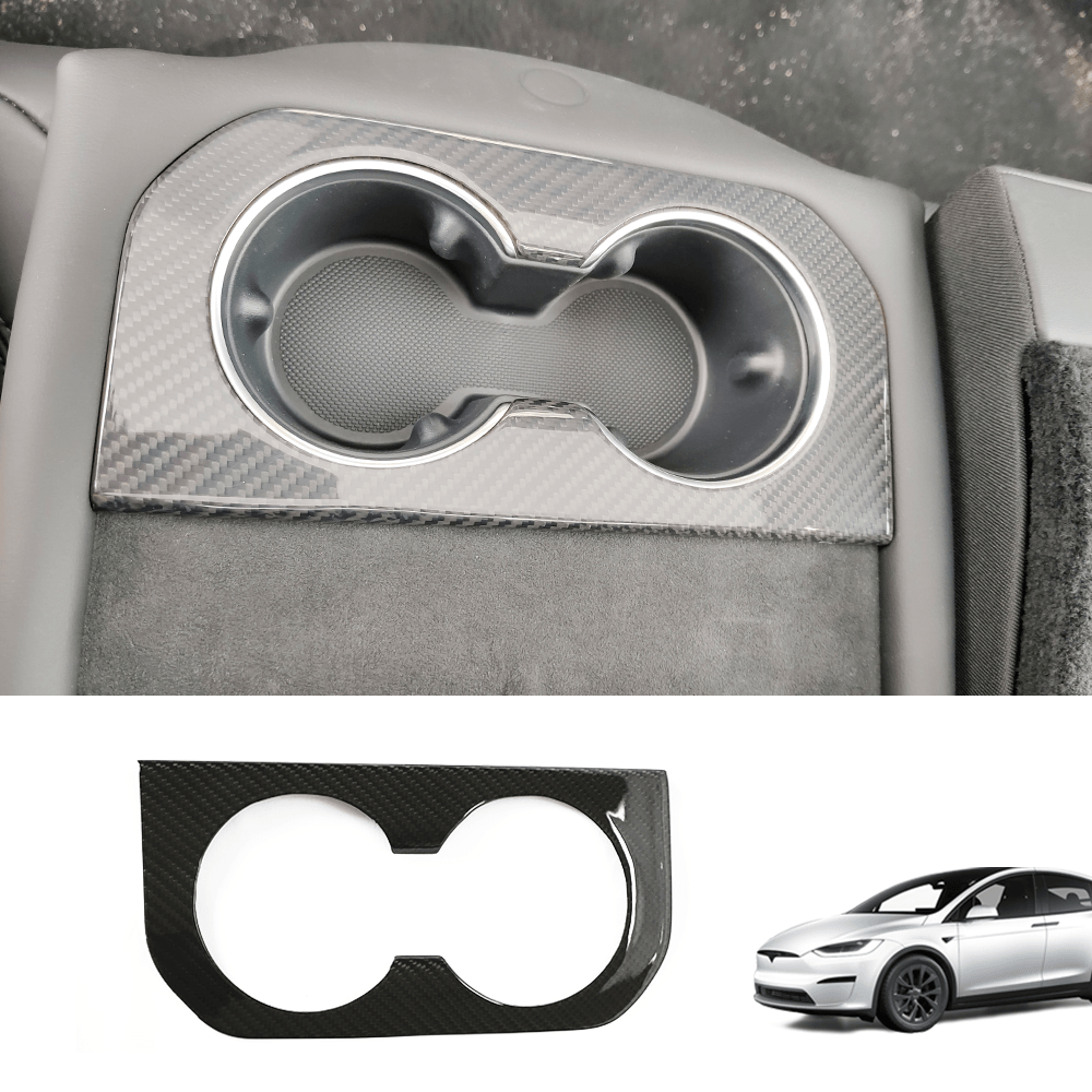 [Real Carbon Fiber] Rear Cup Holder Cover for Tesla Model S 2021+ - Evooor