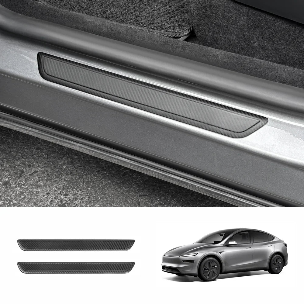 High-Quality Carbon Fiber Door Sill Guards Set for Tesla Model Y Juniper 2025+ (2 Pieces) - Evooor