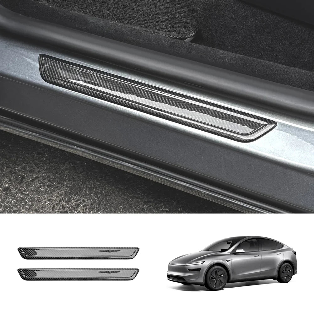 High-Quality Carbon Fiber Door Sill Guards Set for Tesla Model Y Juniper 2025+ (2 Pieces) - Evooor