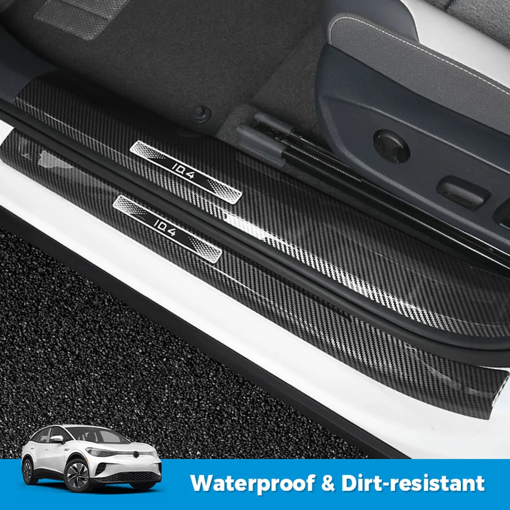 Leather Carbon Fiber Texture Door Sill For VW ID.4 2021-2025 - Evooor