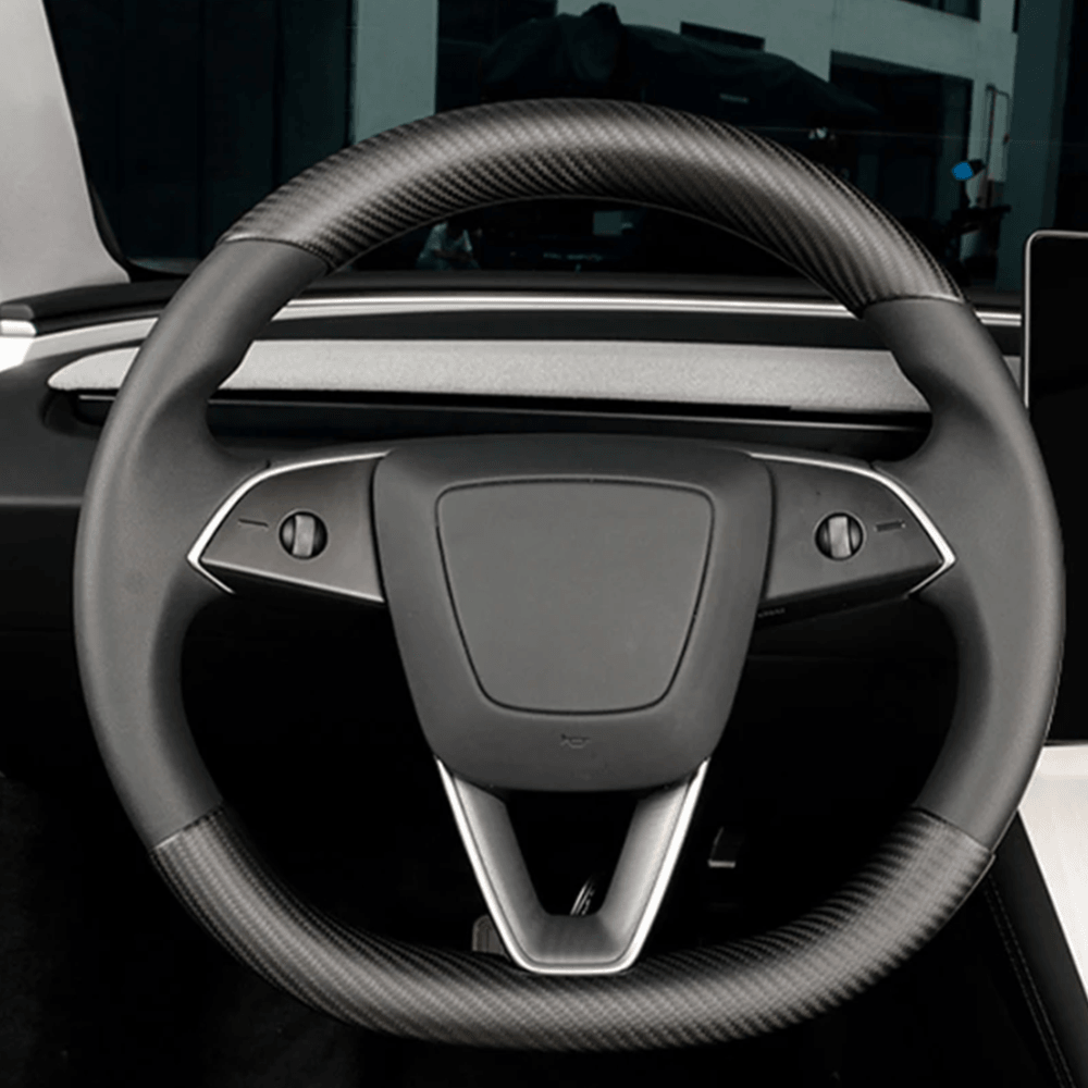 Glossy Carbon Fiber Steering Wheel Cover Upgrade for Tesla Model 3 Highland - Fits 2024+ - Evooor