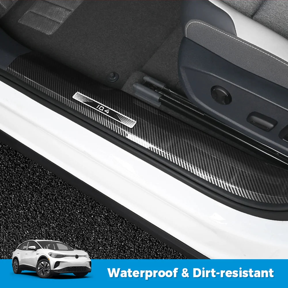Leather Carbon Fiber Texture Door Sill For VW ID.4 2021-2025 - Evooor