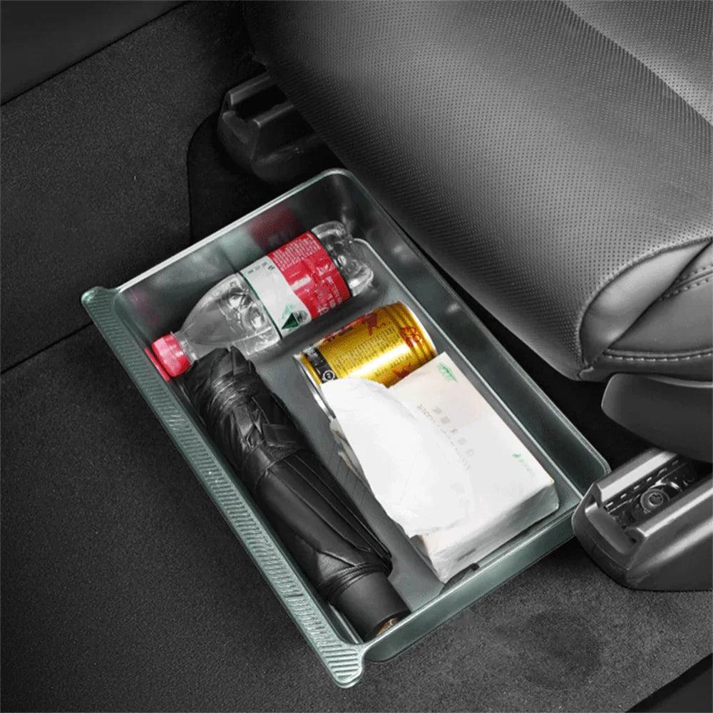 Custom Fit Underseat Organizer Tray Bin for Tesla Model X | Interior Hidden Storage Box (2022-2024) - Evooor