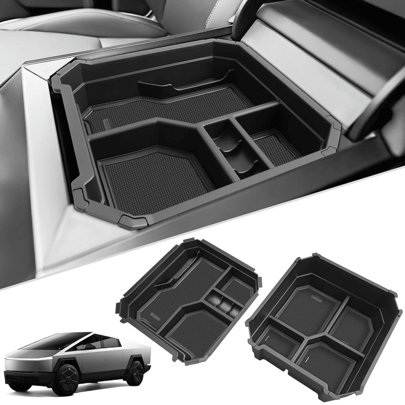 Double-layer Center Console Storage Tray Organizer Box for Tesla Cybertruck (2-pack) - Evooor