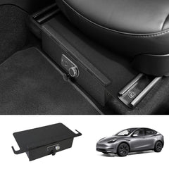 Front Under-Seat Fingerprint Anti-Theft Privacy Gunsafe Organizer Lockbox for Tesla Model Y(2020-2024)
