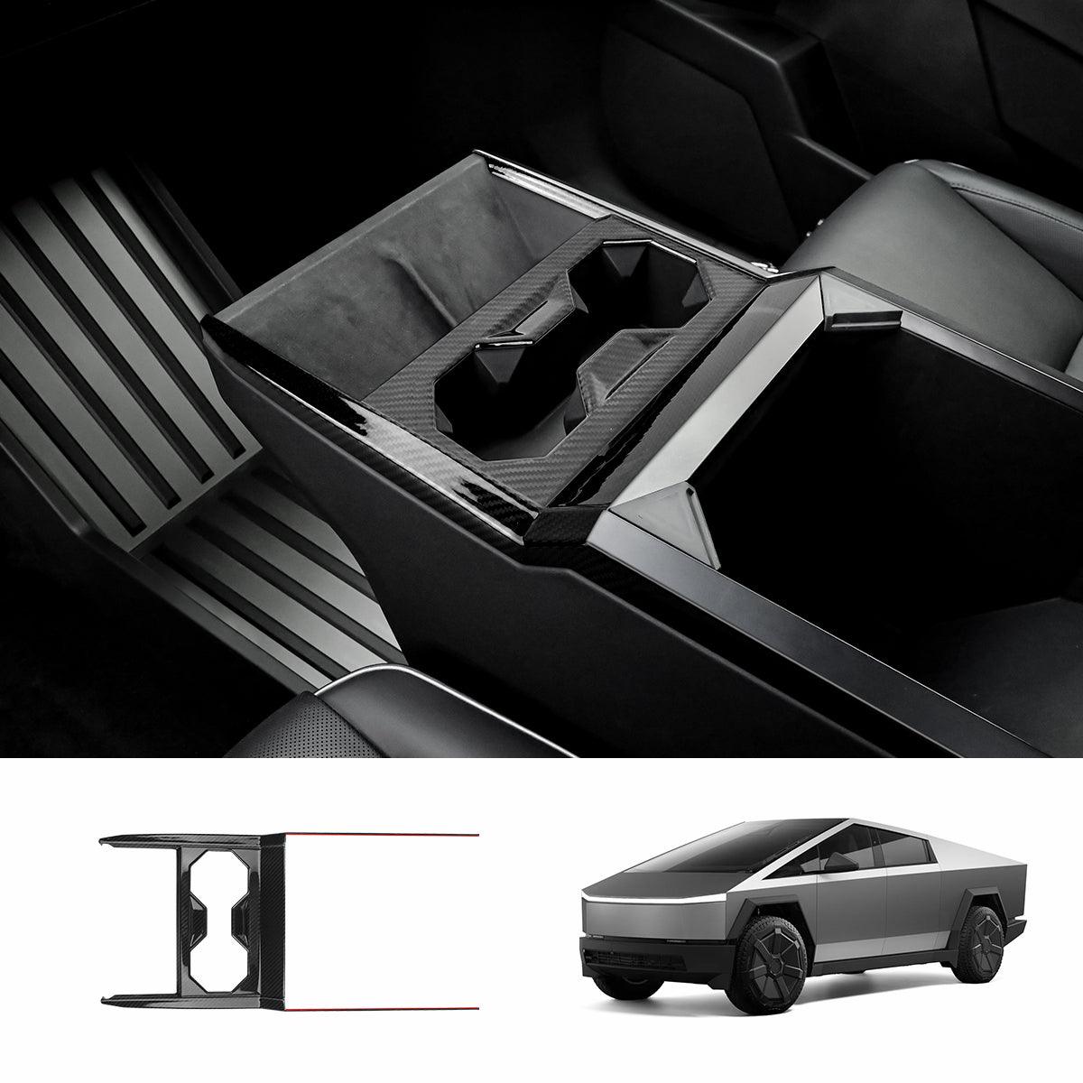 [Real Carbon Fiber] Center Console Cup Holder Panel Trim Cover for Cybertruck - Evooor
