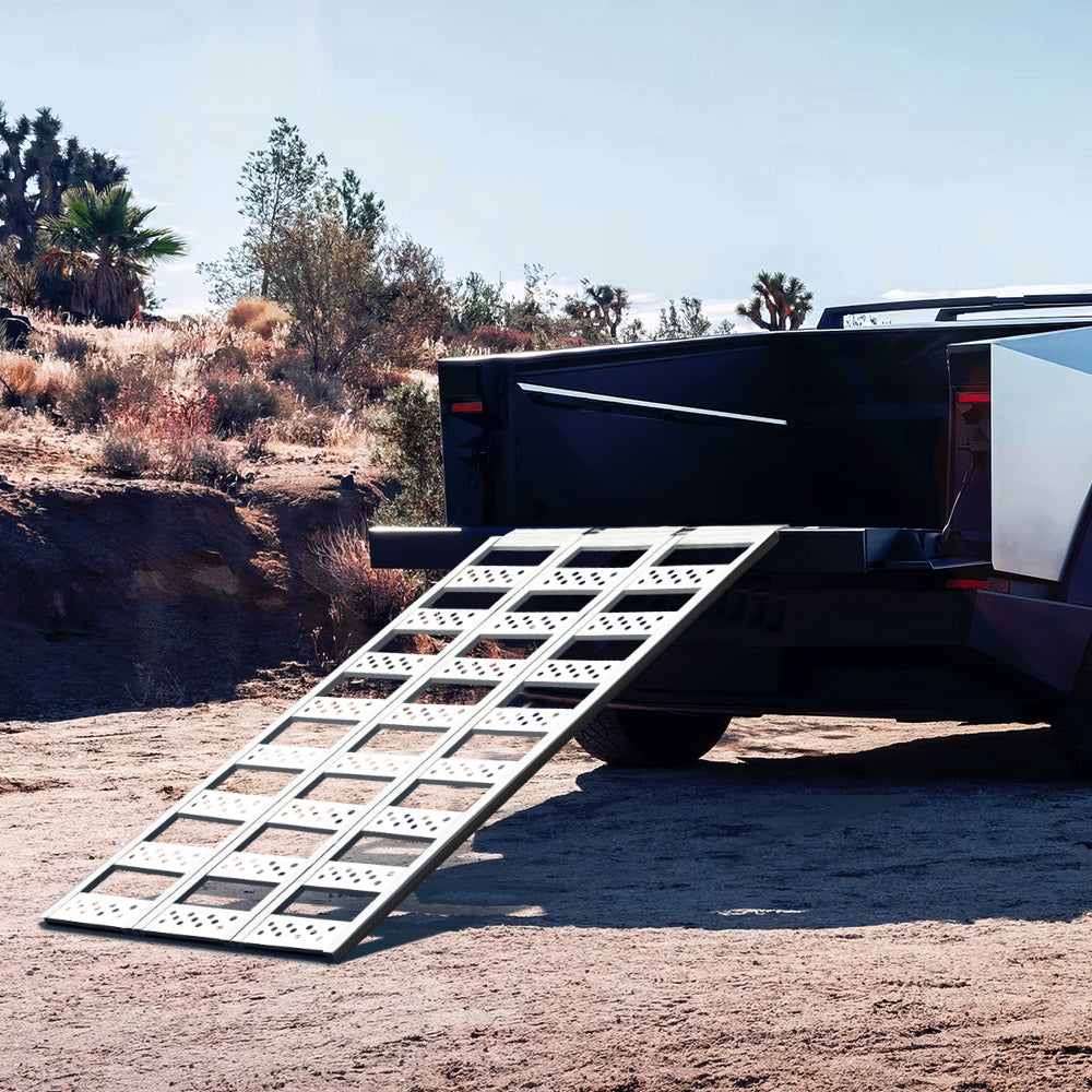 Full-Width Aluminum Tri-Fold Ramps with Load Straps for Tesla Cybertruck